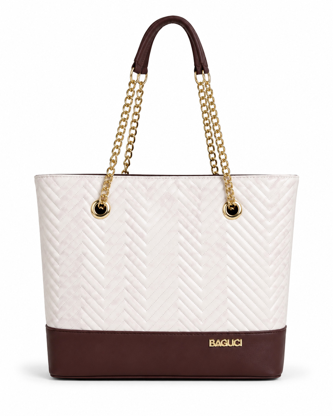 Aurelia Chevron Tote – Cream & Brown - Premium Ladies Handbags Online in Pakistan | Bagloft