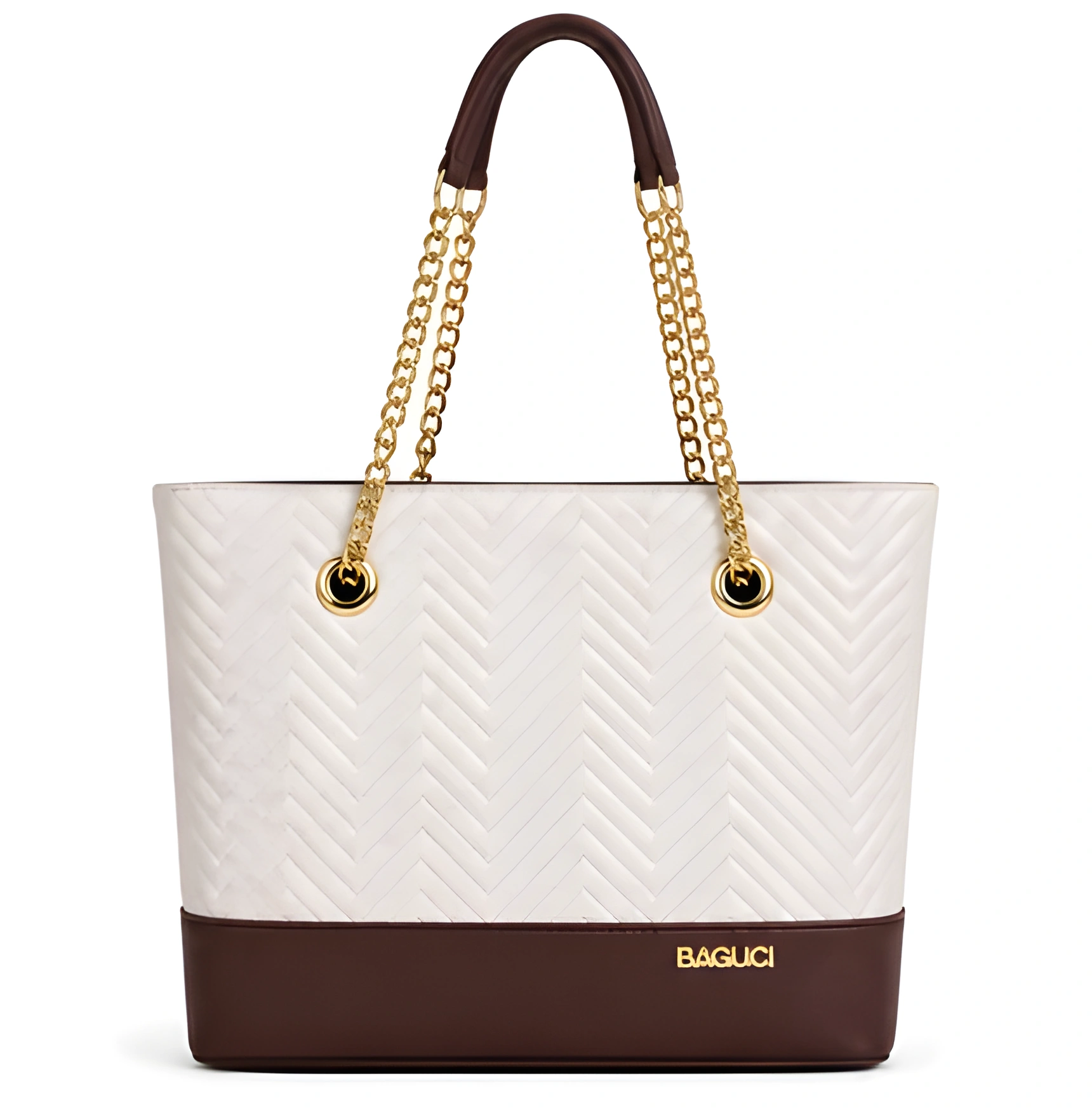 Aurelia Chevron Tote – Cream & Brown